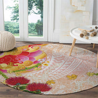 Japanese and Hawaiian Culture Fusion Round Carpet Irezumi with Turtles and Lei Kakau Pattern Sunset Vibe