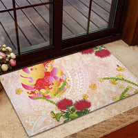 Japanese and Hawaiian Culture Fusion Rubber Doormat Irezumi with Turtles and Lei Kakau Pattern Sunset Vibe