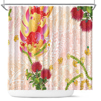 Japanese and Hawaiian Culture Fusion Shower Curtain Irezumi with Turtles and Lei Kakau Pattern Sunset Vibe