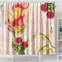 Japanese and Hawaiian Culture Fusion Shower Curtain Irezumi with Turtles and Lei Kakau Pattern Sunset Vibe