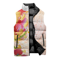 Japanese and Hawaiian Culture Fusion Sleeveless Puffer Jacket Irezumi with Turtles and Lei Kakau Pattern Sunset Vibe