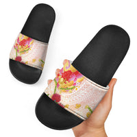 Japanese and Hawaiian Culture Fusion Slide Sandals Irezumi with Turtles and Lei Kakau Pattern Sunset Vibe