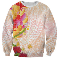 Japanese and Hawaiian Culture Fusion Sweatshirt Irezumi with Turtles and Lei Kakau Pattern Sunset Vibe