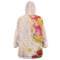 Japanese and Hawaiian Culture Fusion Wearable Blanket Hoodie Irezumi with Turtles and Lei Kakau Pattern Sunset Vibe