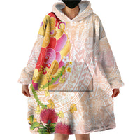 Japanese and Hawaiian Culture Fusion Wearable Blanket Hoodie Irezumi with Turtles and Lei Kakau Pattern Sunset Vibe