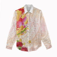 Japanese and Hawaiian Culture Fusion Women Casual Shirt Irezumi with Turtles and Lei Kakau Pattern Sunset Vibe
