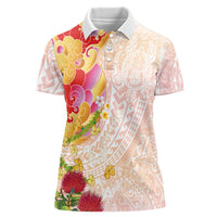 Japanese and Hawaiian Culture Fusion Women Polo Shirt Irezumi with Turtles and Lei Kakau Pattern Sunset Vibe