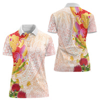 Japanese and Hawaiian Culture Fusion Women Polo Shirt Irezumi with Turtles and Lei Kakau Pattern Sunset Vibe