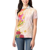 Japanese and Hawaiian Culture Fusion Women Polo Shirt Irezumi with Turtles and Lei Kakau Pattern Sunset Vibe