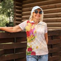 Japanese and Hawaiian Culture Fusion Women Polo Shirt Irezumi with Turtles and Lei Kakau Pattern Sunset Vibe