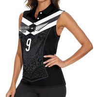 Aotearoa Rugby Custom Women Sleeveless Polo Shirt Maori Tribal Motifs Stripes-Sporty Style