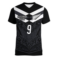 Aotearoa Rugby Custom Women V-Neck T-Shirt Maori Tribal Motifs Stripes-Sporty Style