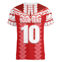 Custom Tahiti Football Polynesian Pattern Women V-Neck T-Shirt