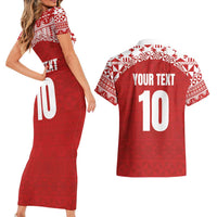 Custom Tonga Football Ngatu Tribal Tattoo Couples Matching Short Sleeve Bodycon Dress and Hawaiian Shirt