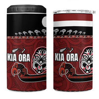 New Zealand Culture 4 in 1 Can Cooler Tumbler Kia Ora Aotearoa Moko Tattoo Mask with Waka and Maori Art Pattern