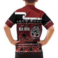 New Zealand Culture Family Matching Long Sleeve Bodycon Dress and Hawaiian Shirt Kia Ora Aotearoa Moko Tattoo Mask with Waka and Maori Art Pattern LT03 - Polynesian Pride