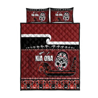 New Zealand Culture Quilt Bed Set Kia Ora Aotearoa Moko Tattoo Mask with Waka and Maori Art Pattern