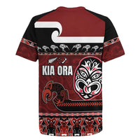New Zealand Culture Rugby Jersey Kia Ora Aotearoa Moko Tattoo Mask with Waka and Maori Art Pattern