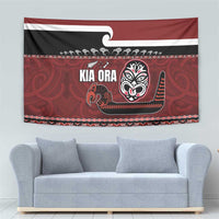 New Zealand Culture Tapestry Kia Ora Aotearoa Moko Tattoo Mask with Waka and Maori Art Pattern