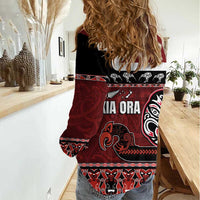 New Zealand Culture Women Casual Shirt Kia Ora Aotearoa Moko Tattoo Mask with Waka and Maori Art Pattern