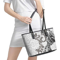 New Zealand Gecko Maori Art Tattoo Leather Tote Bag White Color