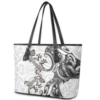 New Zealand Gecko Maori Art Tattoo Leather Tote Bag White Color