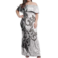 New Zealand Gecko Maori Art Tattoo Off Shoulder Maxi Dress White Color