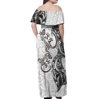 New Zealand Gecko Maori Art Tattoo Off Shoulder Maxi Dress White Color
