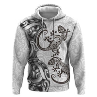 New Zealand Gecko Maori Art Tattoo Zip Hoodie White Color LT03 Pullover Hoodie White - Polynesian Pride