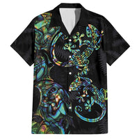 New Zealand Gecko Maori Art Tattoo Family Matching Tank Maxi Dress and Hawaiian Shirt Silver Fern and Paua Shell Mode LT03 Dad's Shirt - Short Sleeve Black - Polynesian Pride