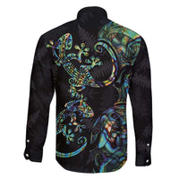 New Zealand Gecko Maori Art Tattoo Family Matching Tank Maxi Dress and Hawaiian Shirt Silver Fern and Paua Shell Mode LT03 - Polynesian Pride