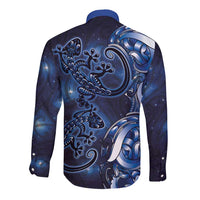 New Zealand Gecko Maori Art Tattoo Long Sleeve Button Shirt Matariki Mode