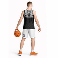 Samoan Traditional Art Tattoos Basketball Jersey Tatau Tribal Motifs with Ula Fala Black - Polynesian Pride