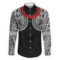 Samoan Traditional Art Tattoos Family Matching Off Shoulder Maxi Dress and Hawaiian Shirt Tatau Tribal Motifs with Ula Fala Black LT03 Dad's Shirt - Long Sleeve Black - Polynesian Pride