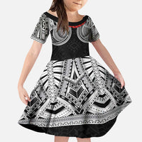 Samoan Traditional Art Tattoos Family Matching Summer Maxi Dress and Hawaiian Shirt Tatau Tribal Motifs with Ula Fala Black LT03 Daughter's Dress Black - Polynesian Pride