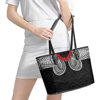 Samoan Traditional Art Tattoos Leather Tote Bag Tatau Tribal Motifs with Ula Fala Black - Polynesian Pride