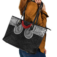 Samoan Traditional Art Tattoos Leather Tote Bag Tatau Tribal Motifs with Ula Fala Black - Polynesian Pride