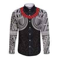 Samoan Traditional Art Tattoos Long Sleeve Button Shirt Tatau Tribal Motifs with Ula Fala Black - Polynesian Pride