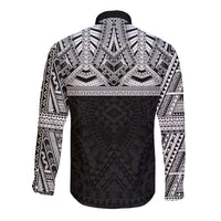 Samoan Traditional Art Tattoos Long Sleeve Button Shirt Tatau Tribal Motifs with Ula Fala Black - Polynesian Pride
