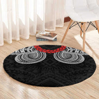 Samoan Traditional Art Tattoos Round Carpet Tatau Tribal Motifs with Ula Fala Black - Polynesian Pride