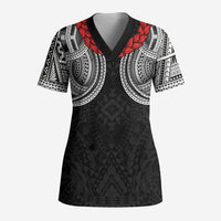 Samoan Traditional Art Tattoos Scrub Top Tatau Tribal Motifs with Ula Fala Black - Polynesian Pride
