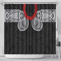 Samoan Traditional Art Tattoos Shower Curtain Tatau Tribal Motifs with Ula Fala Black - Polynesian Pride