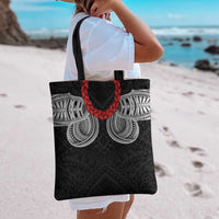 Samoan Traditional Art Tattoos Tote Bag Tatau Tribal Motifs with Ula Fala Black - Polynesian Pride