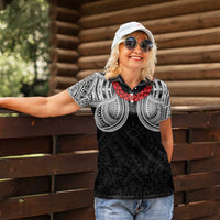 Samoan Traditional Art Tattoos Women Polo Shirt Tatau Tribal Motifs with Ula Fala Black - Polynesian Pride