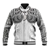 Samoan Traditional Art Tattoos Baseball Jacket Tatau Tribal Motifs with Ula Nifo White - Polynesian Pride