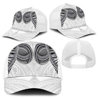Samoan Traditional Art Tattoos Baseball Net Cap Tatau Tribal Motifs with Ula Nifo White - Polynesian Pride