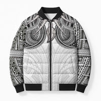 Samoan Traditional Art Tattoos Bomber Puffer Jacket Tatau Tribal Motifs with Ula Nifo White - Polynesian Pride