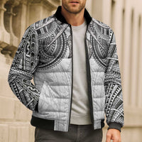 Samoan Traditional Art Tattoos Bomber Puffer Jacket Tatau Tribal Motifs with Ula Nifo White - Polynesian Pride