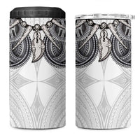 Samoan Traditional Art Tattoos 4 in 1 Can Cooler Tumbler Tatau Tribal Motifs with Ula Nifo White - Polynesian Pride