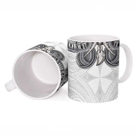 Samoan Traditional Art Tattoos Ceramic Mug Tatau Tribal Motifs with Ula Nifo White - Polynesian Pride